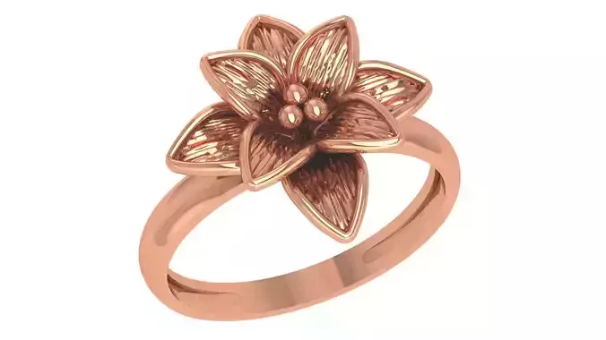 Flower Plain Gold Ring 3dm stl renders details