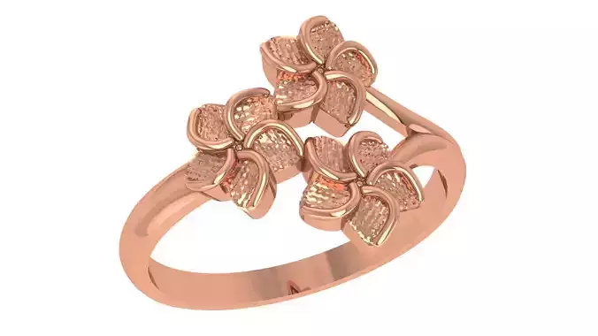 Tri Flower Plain Gold Ring 3dm stl renders details