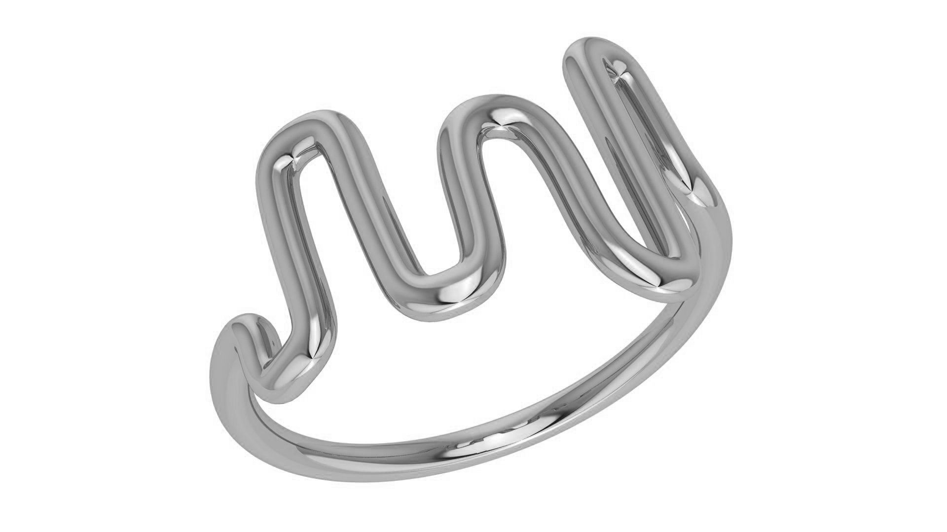 Wave Wire Plain Gold Ring 3dm stl renders details 3D print model_2