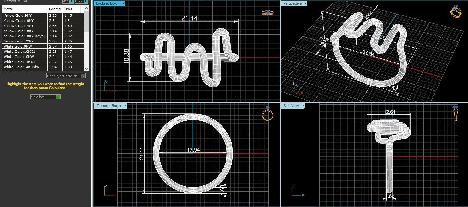 Wave Wire Plain Gold Ring 3dm stl renders details 3D print model_3