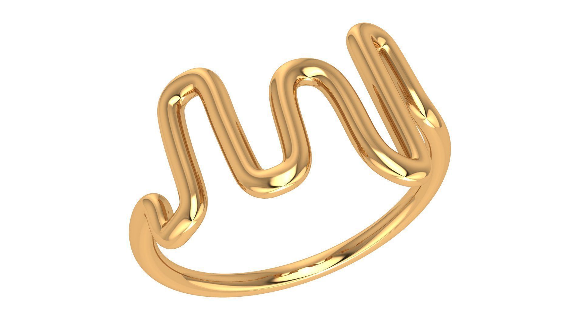 Wave Wire Plain Gold Ring 3dm stl renders details 3D print model_1