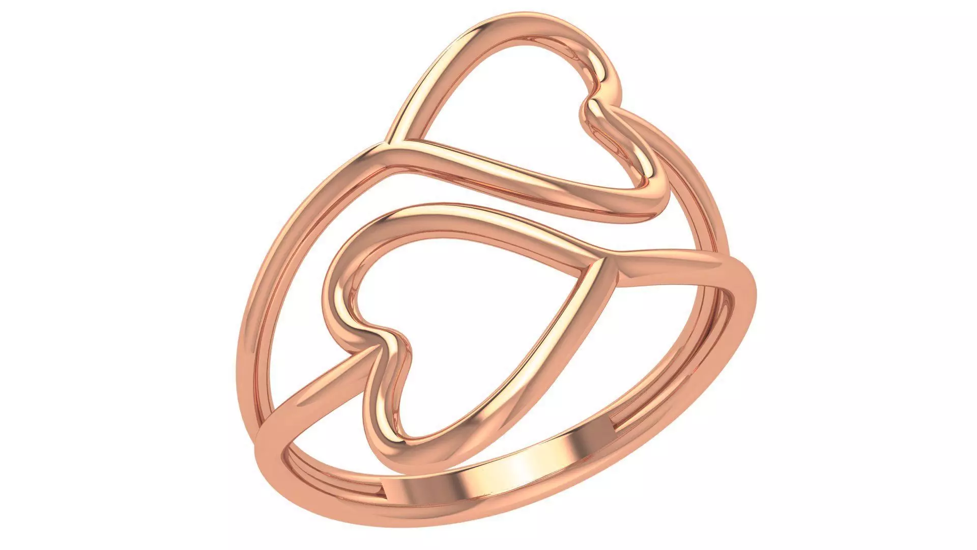 Dual Wire Heart Plain Gold Ring 3dm stl renders details 3D print model_0