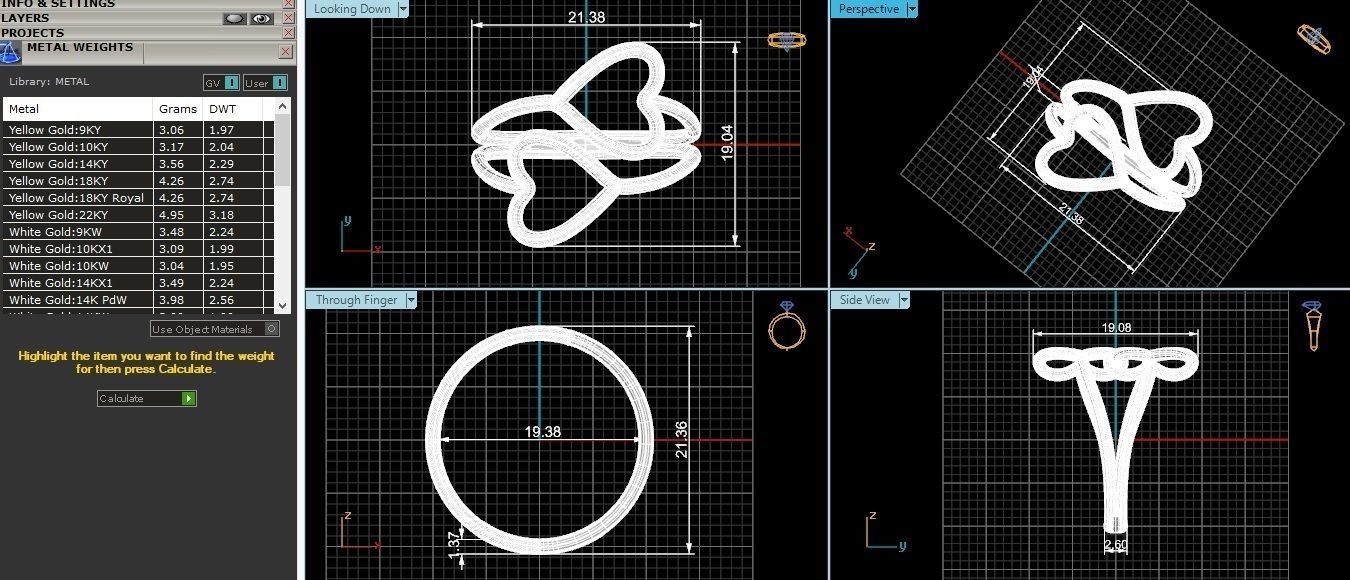 Dual Wire Heart Plain Gold Ring 3dm stl renders details 3D print model_3