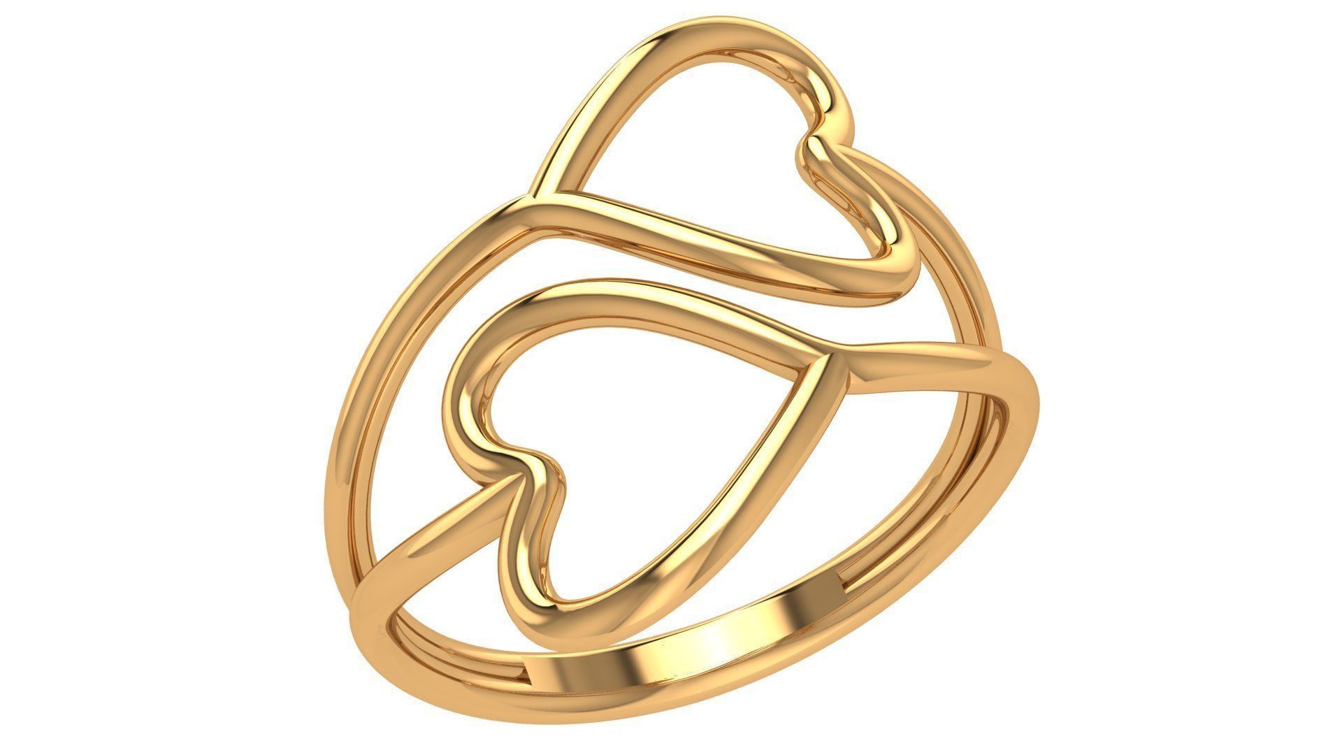 Dual Wire Heart Plain Gold Ring 3dm stl renders details 3D print model_1