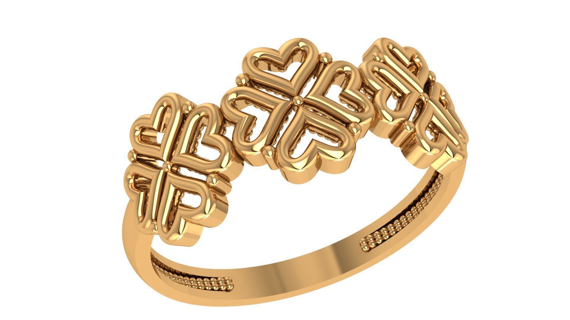 Heart Flower Plain Gold Ring 3dm stl renders details 3D print model_1
