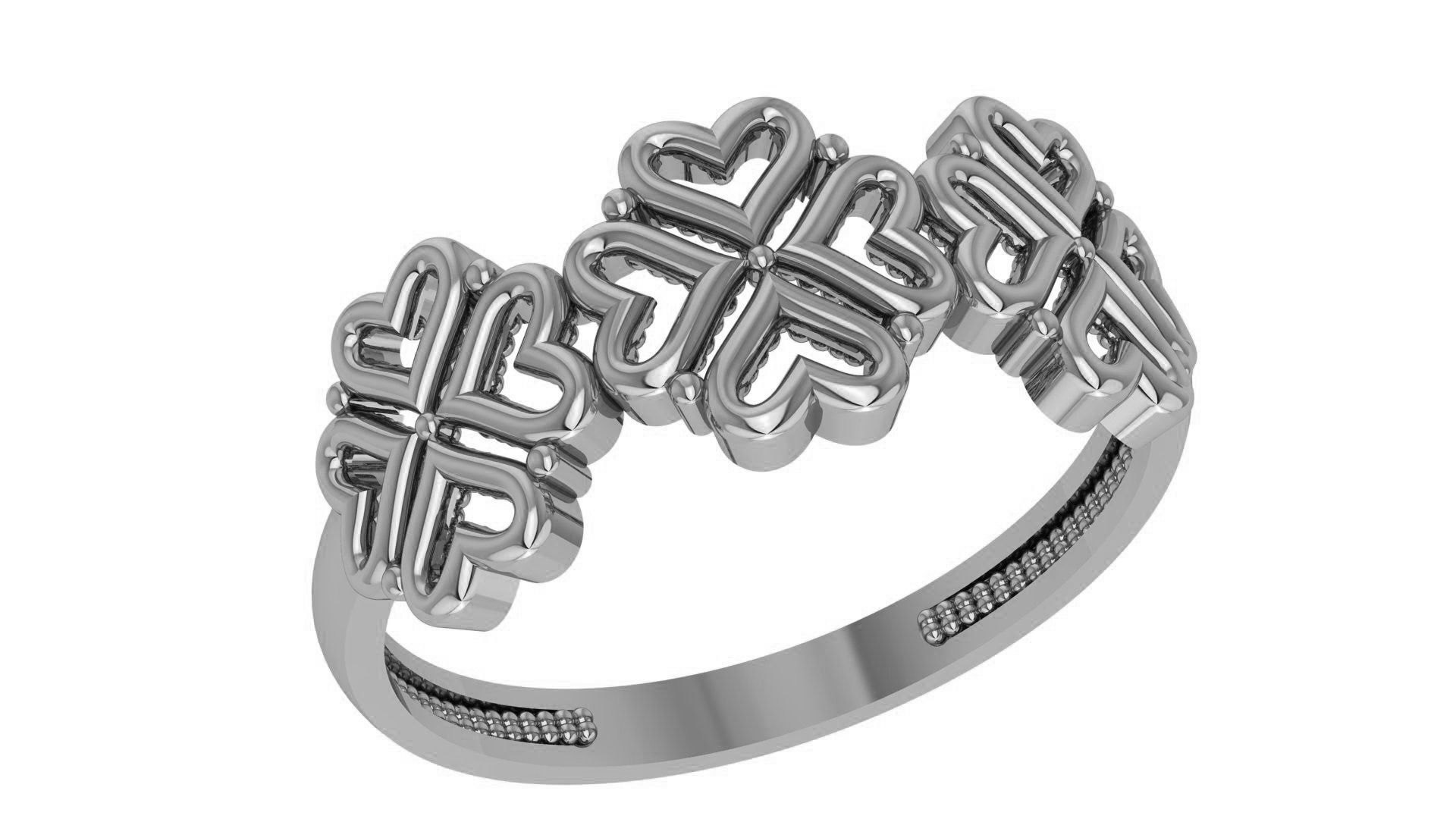 Heart Flower Plain Gold Ring 3dm stl renders details 3D print model_2