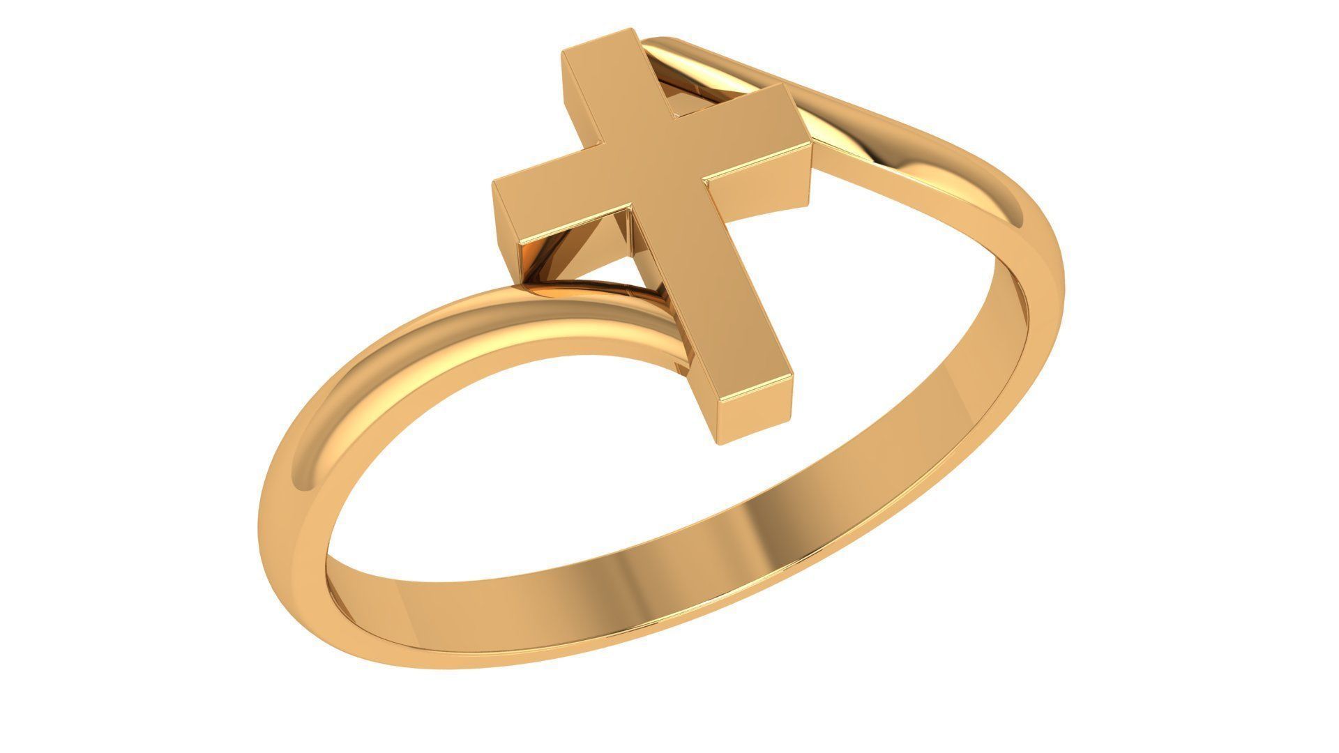 Cross Plain Gold Ring 3dm stl renders details 3D print model_1
