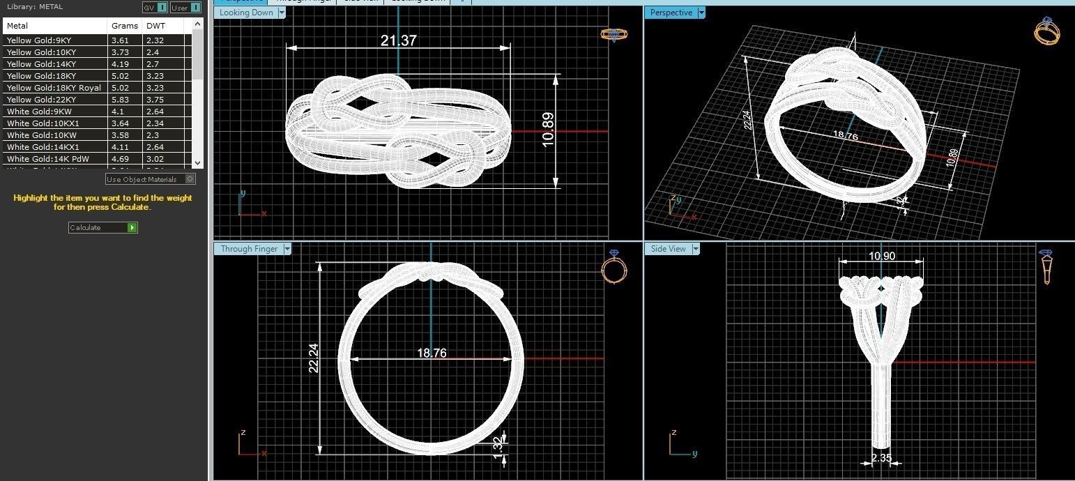 Dual Wire Knot Plain Gold Ring 3dm stl renders details 3D print model_3