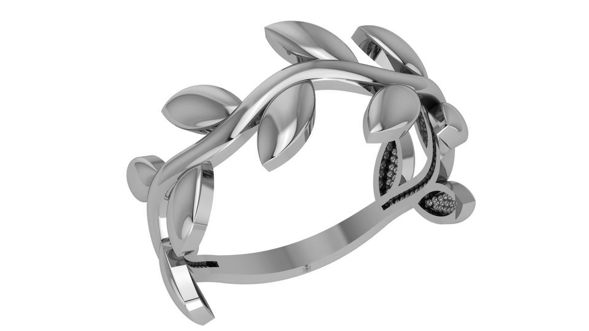 Leaf Plain Gold Wire Ring 3dm stl renders details 3D print model_2