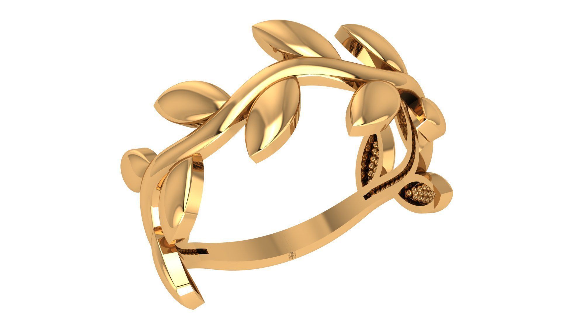 Leaf Plain Gold Wire Ring 3dm stl renders details 3D print model_1