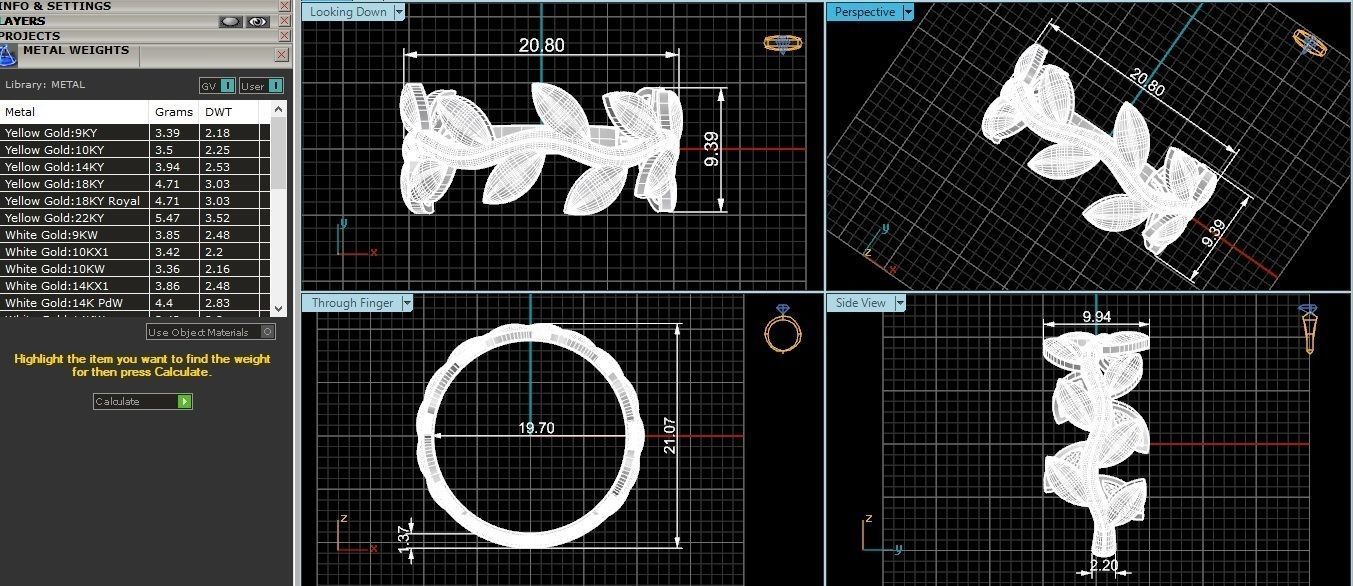 Leaf Plain Gold Wire Ring 3dm stl renders details 3D print model_3