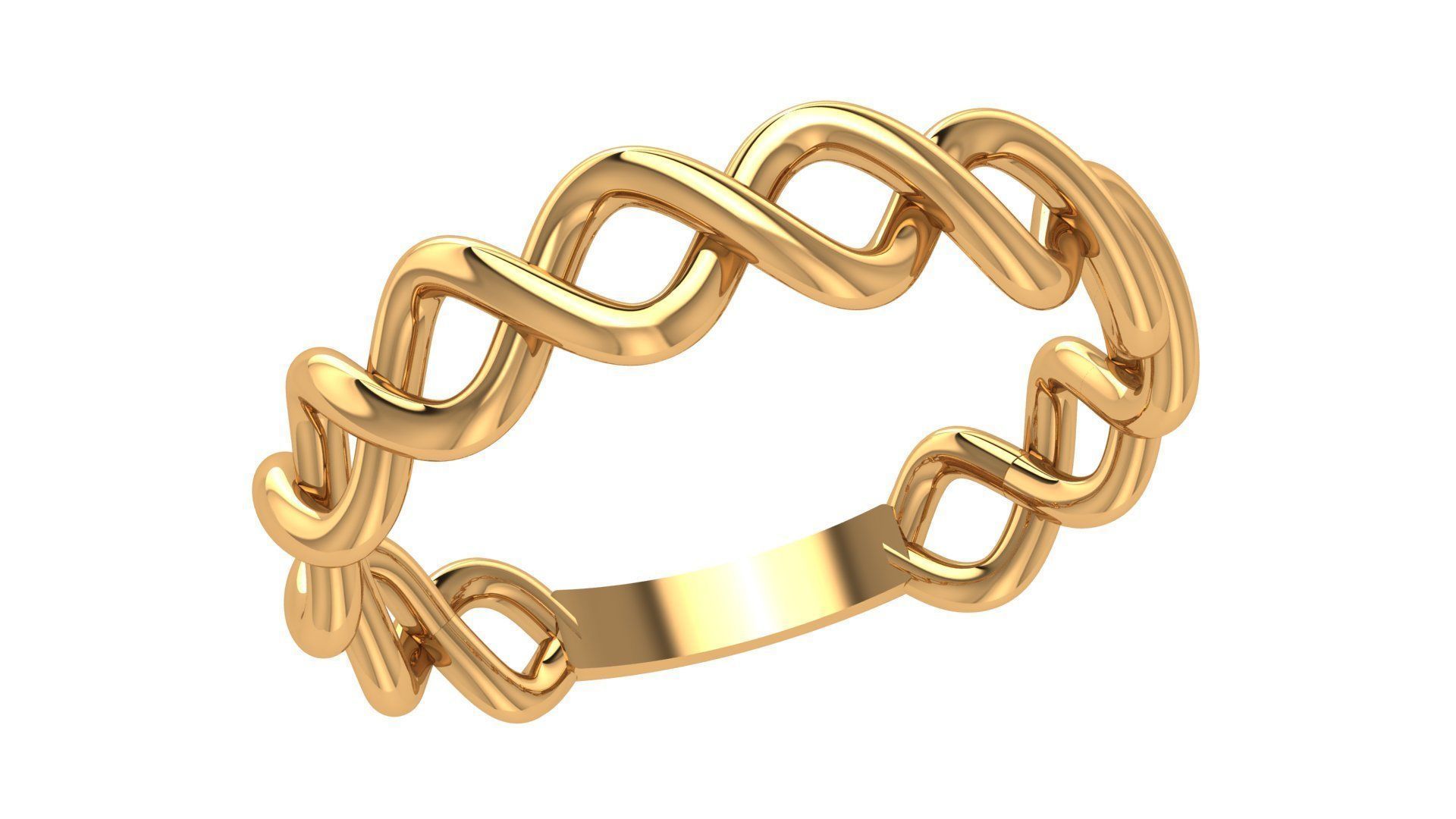 Wave Wire Mesh Link Plain Gold Ring 3dm stl renders details 3D print model_1