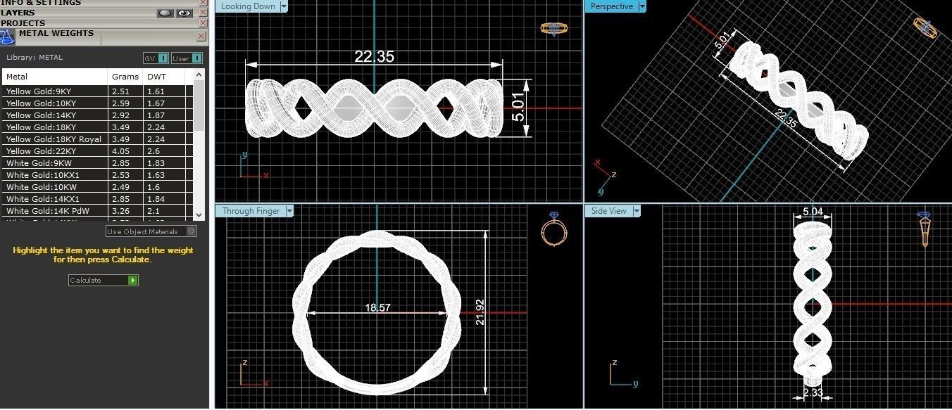 Wave Wire Mesh Link Plain Gold Ring 3dm stl renders details 3D print model_3