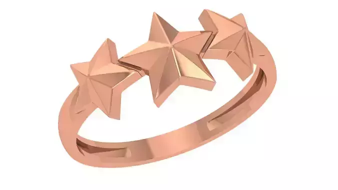 Tri Star Plain Gold Ring 3dm stl renders details