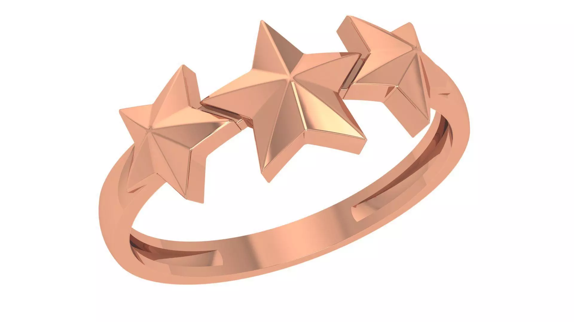 Tri Star Plain Gold Ring 3dm stl renders details 3D print model_0
