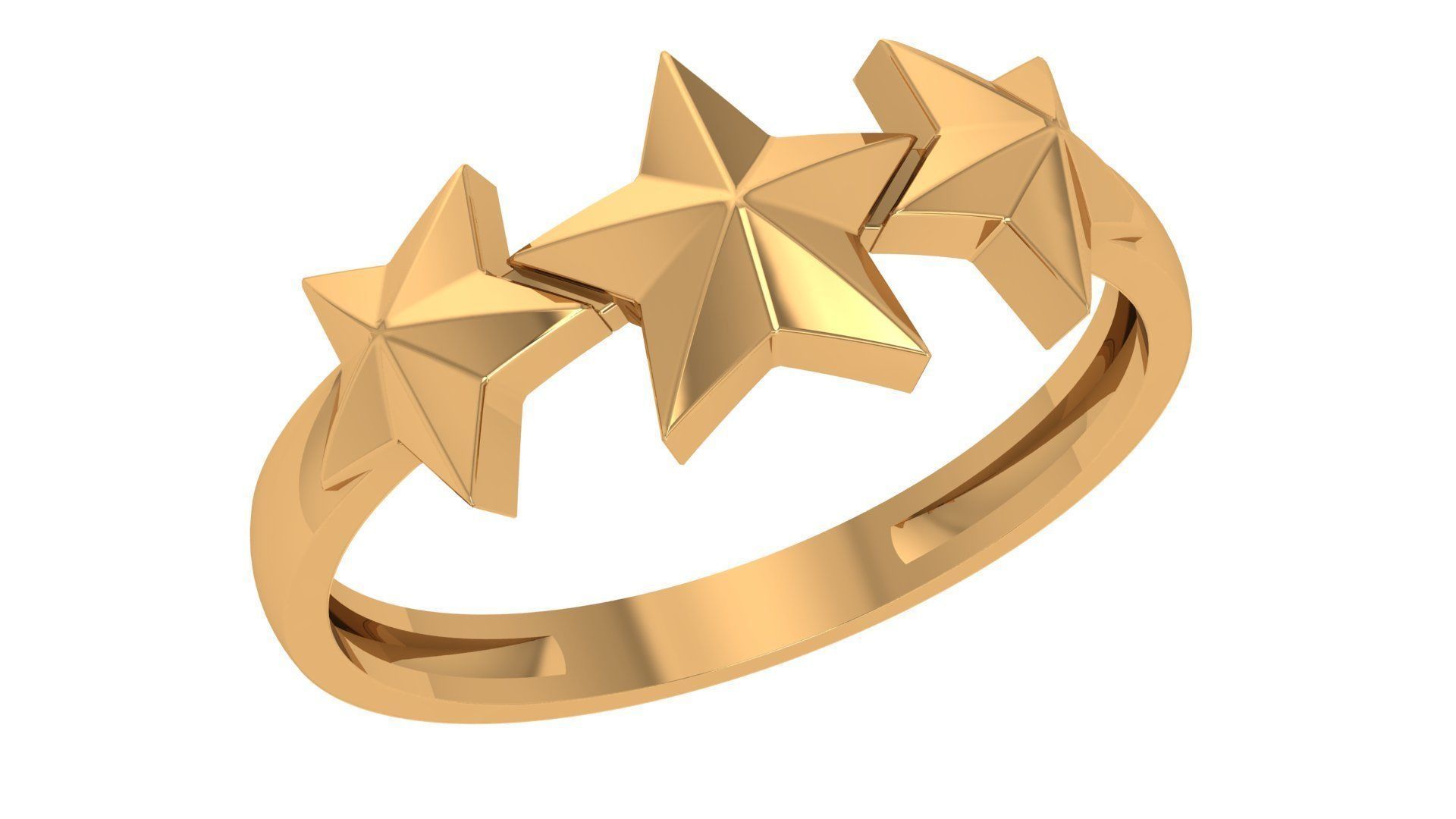 Tri Star Plain Gold Ring 3dm stl renders details 3D print model_1