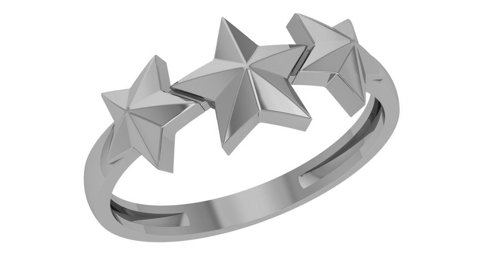 Tri Star Plain Gold Ring 3dm stl renders details 3D print model_2