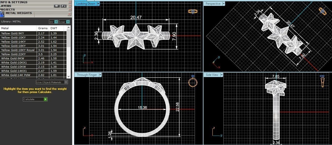 Tri Star Plain Gold Ring 3dm stl renders details 3D print model_3