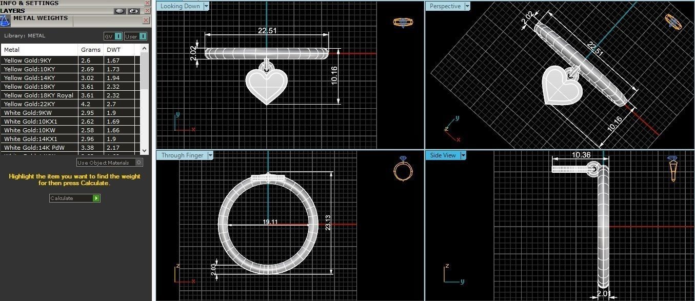 Heart Charm Drop Plain Gold Ring 3dm stl renders details 3D print model_3