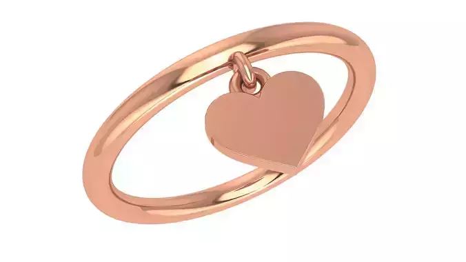Heart Charm Drop Plain Gold Ring 3dm stl renders details 3D print model