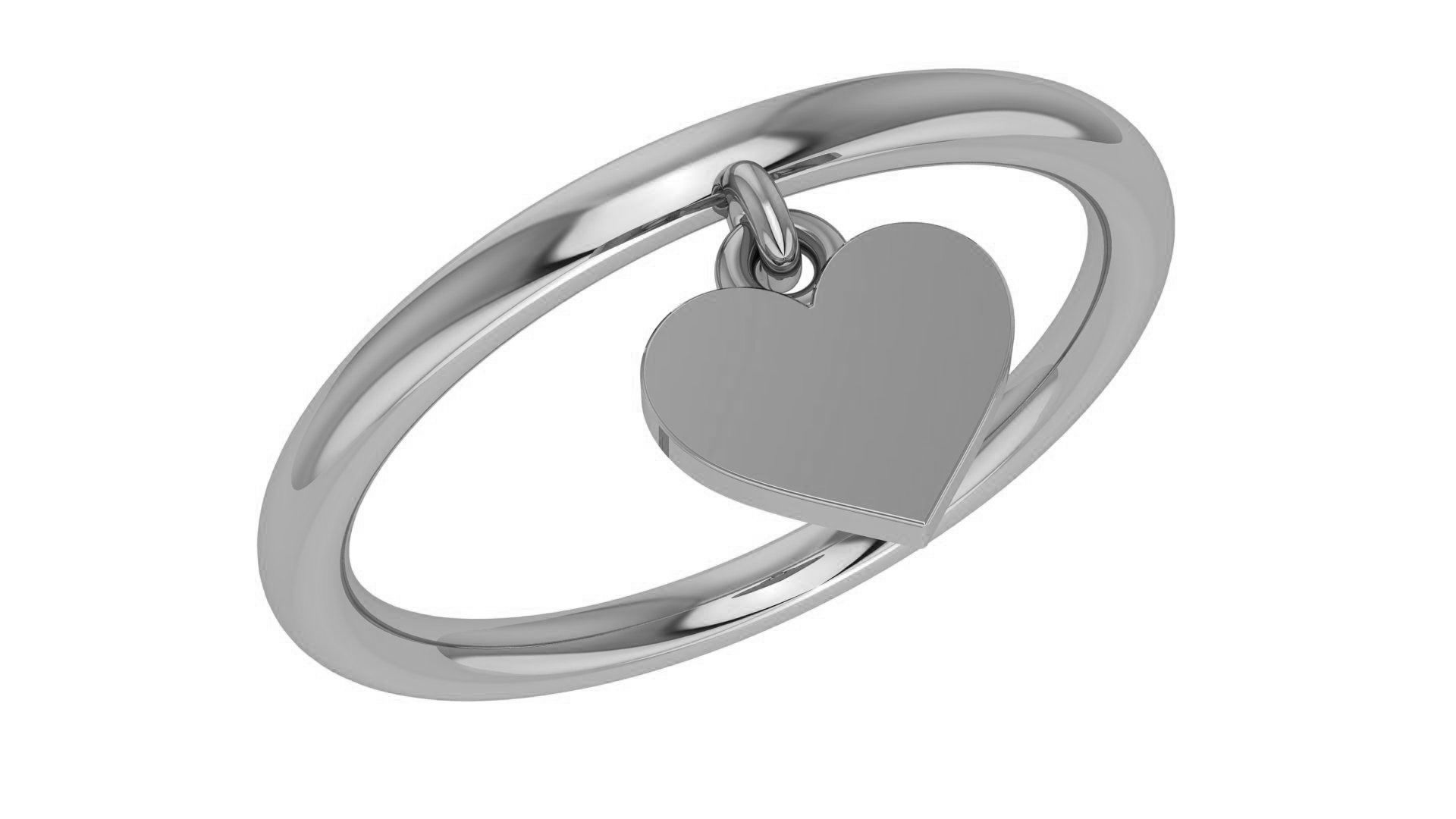 Heart Charm Drop Plain Gold Ring 3dm stl renders details 3D print model_2