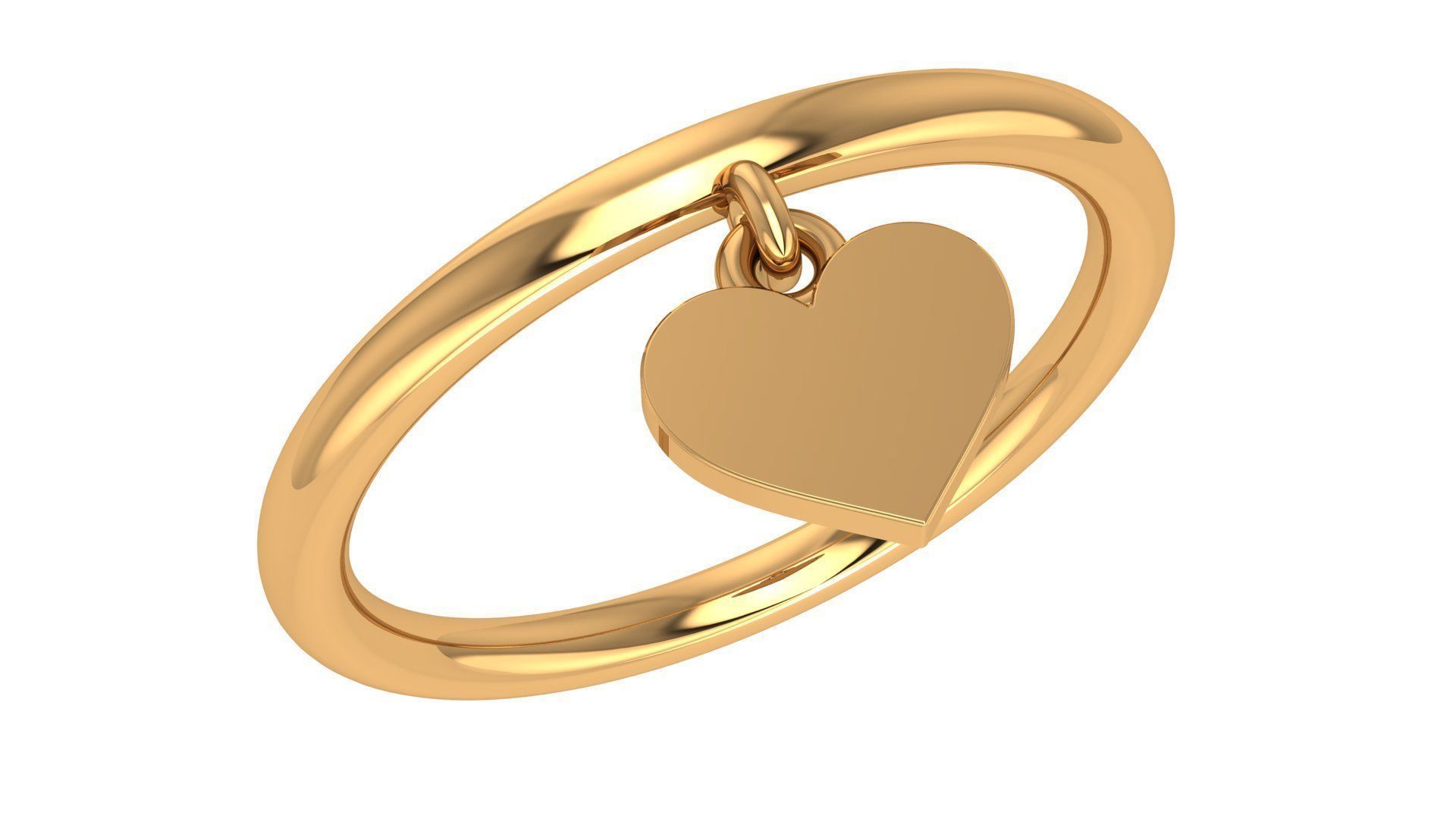 Heart Charm Drop Plain Gold Ring 3dm stl renders details 3D print model_1