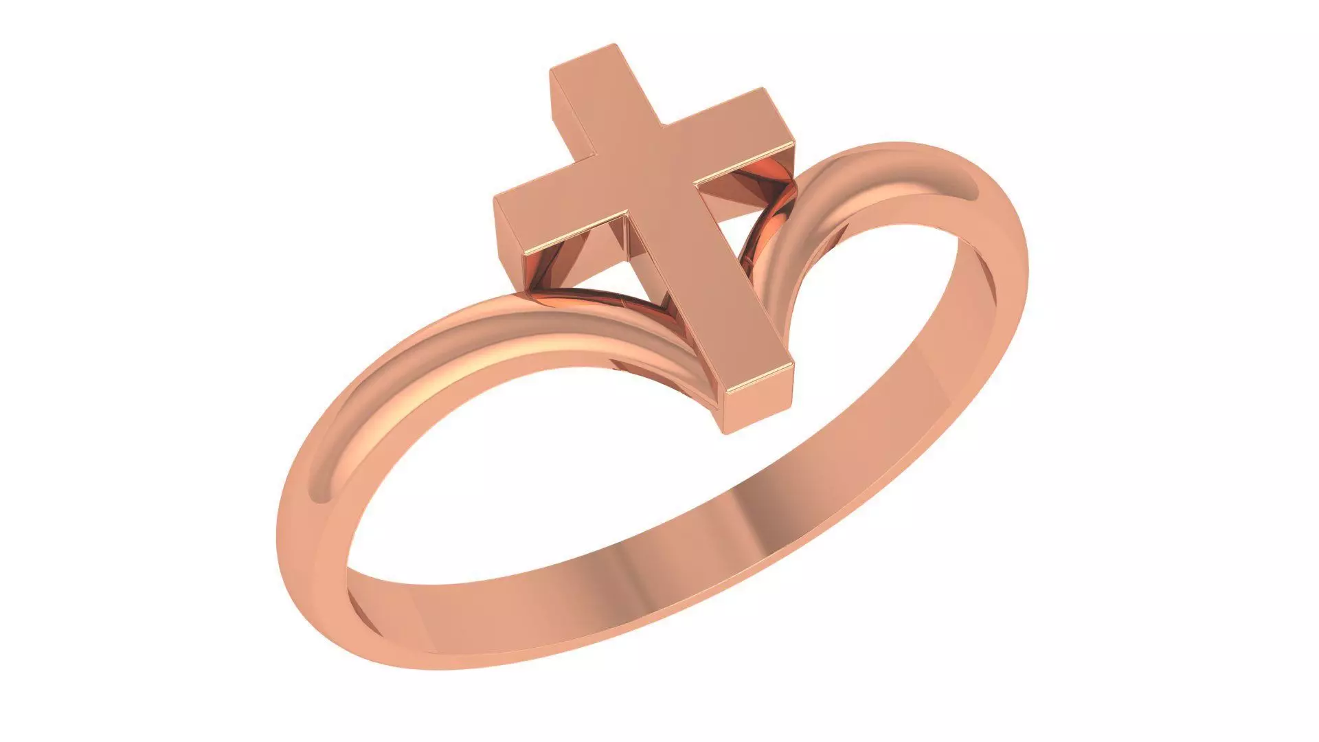 Cross Plain Gold Ring 3dm stl renders details 3D print model_0