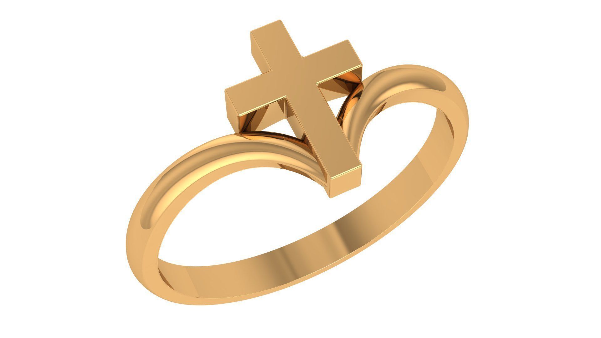 Cross Plain Gold Ring 3dm stl renders details 3D print model_1