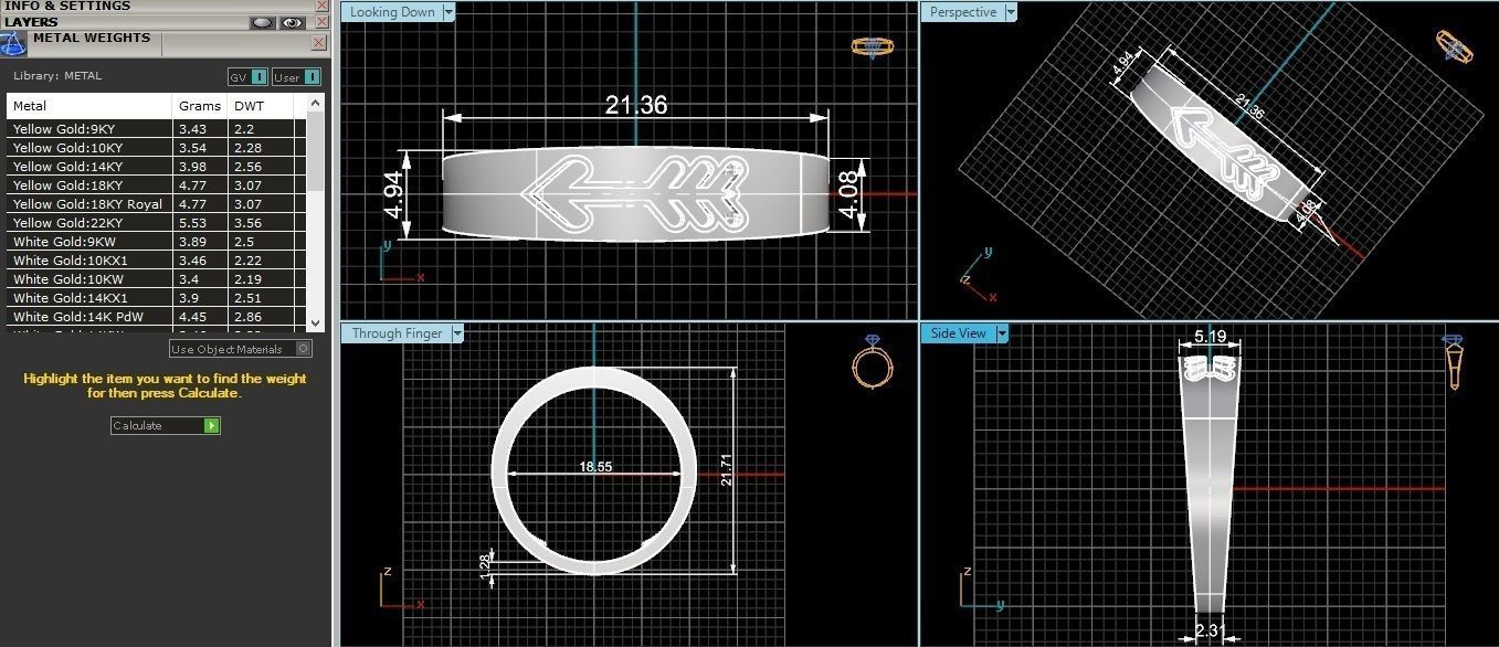 Arrow Plain Gold Ring 3dm stl renders details 3D print model_3