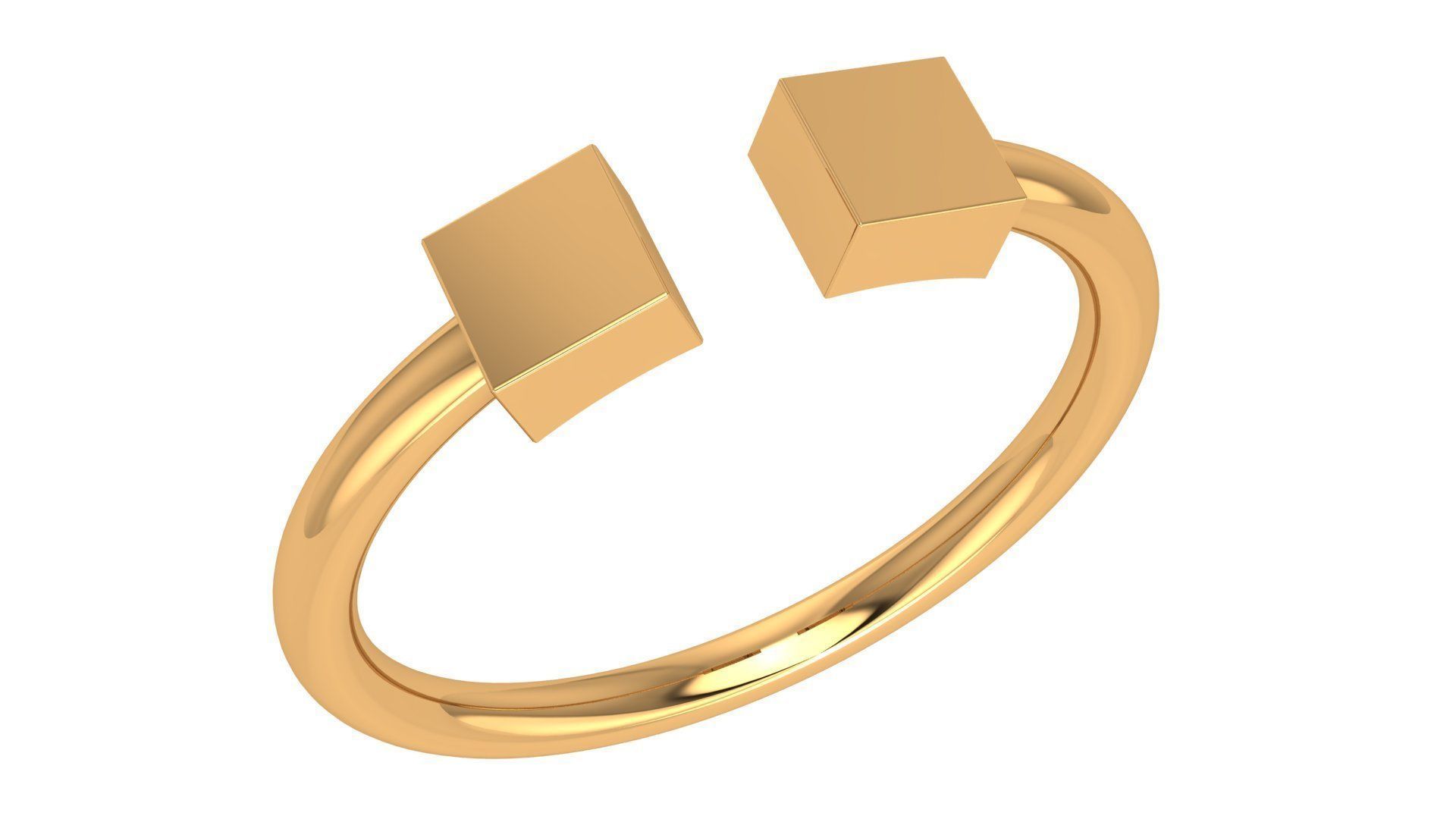 Cube Head Plain Gold Ring 3dm stl renders details 3D print model_1