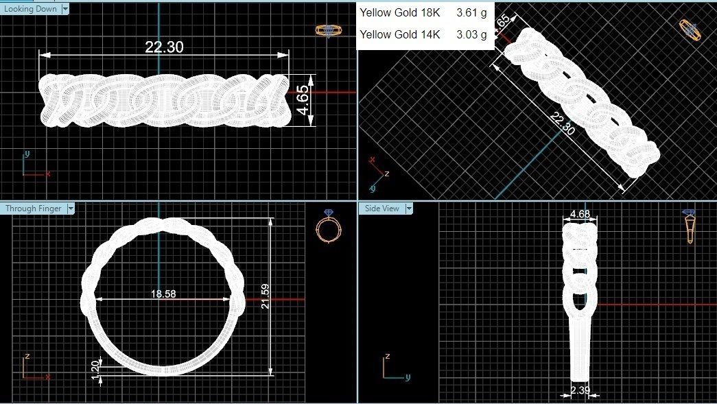 Cuban Chain Wire Mesh Plain Gold Ring 3dm stl renders details 3D print model_3
