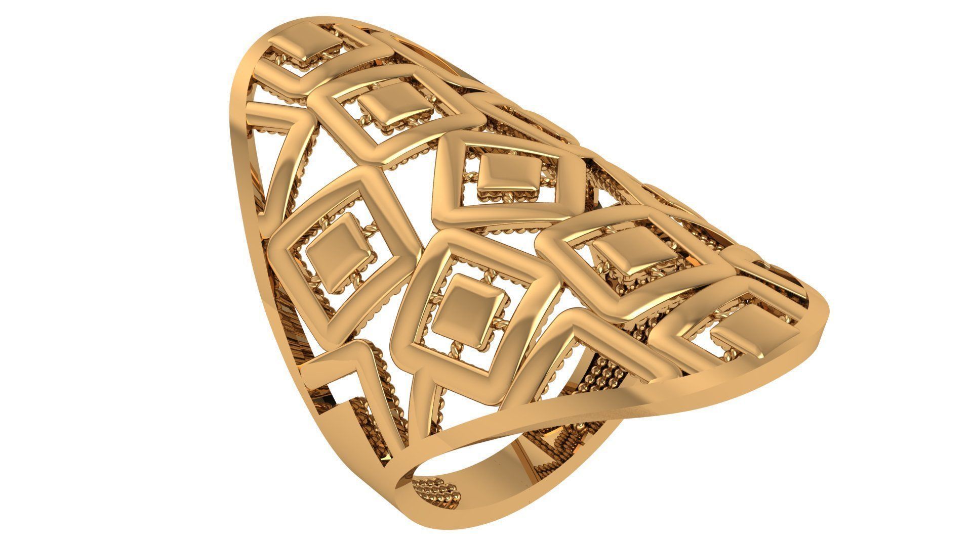 Wire Mesh Plate Plain Gold Ring 3dm stl renders details 3D print model_1