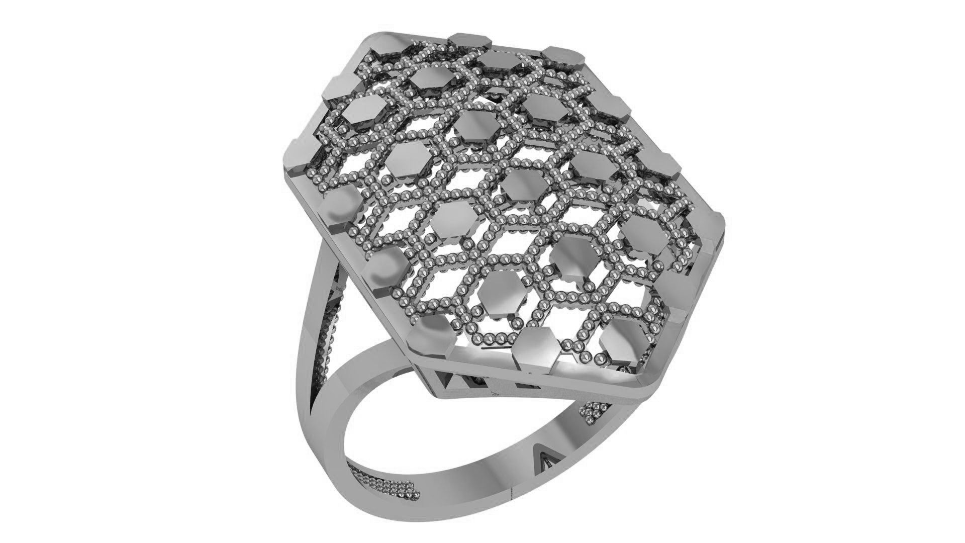 Beads Fusion Wire Mesh Plain Gold Ring 3dm stl renders details 3D print model_2