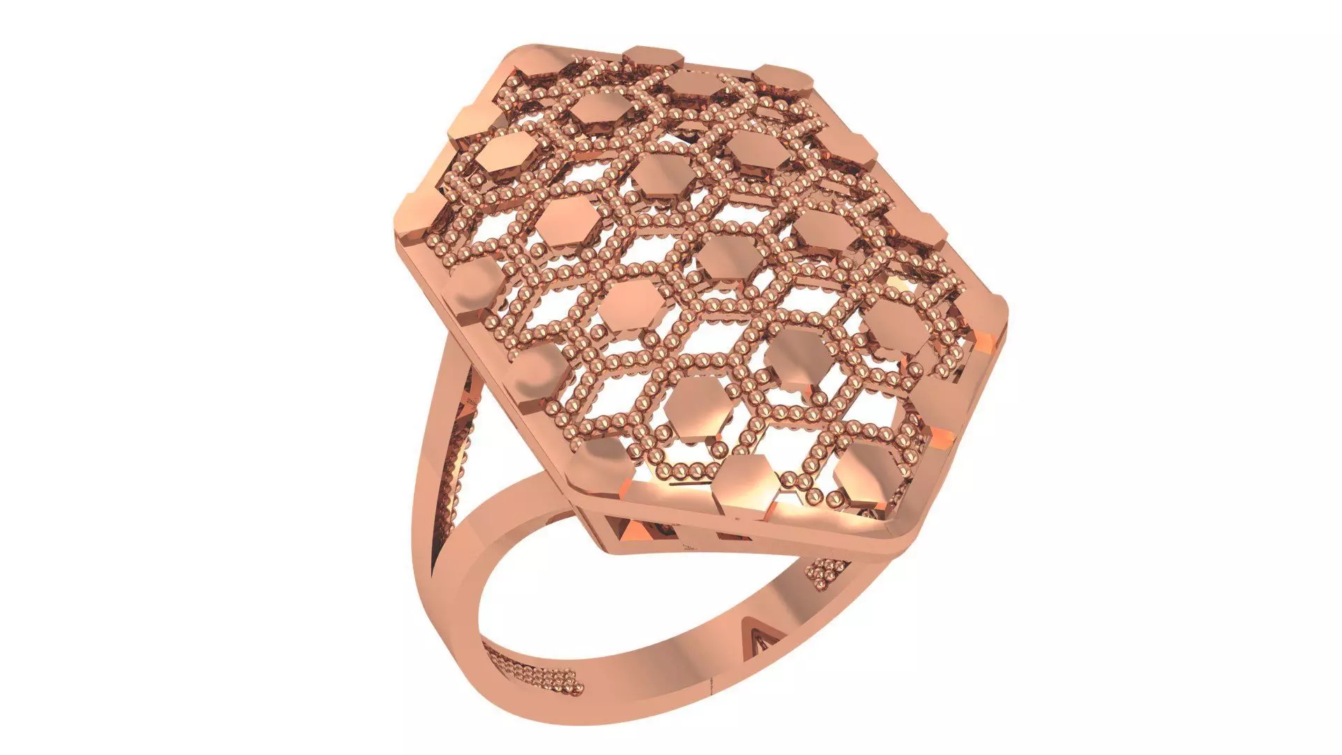 Beads Fusion Wire Mesh Plain Gold Ring 3dm stl renders details 3D print model_0