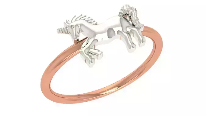 Unicorn Horse Plain Gold Ring 3dm stl renders details