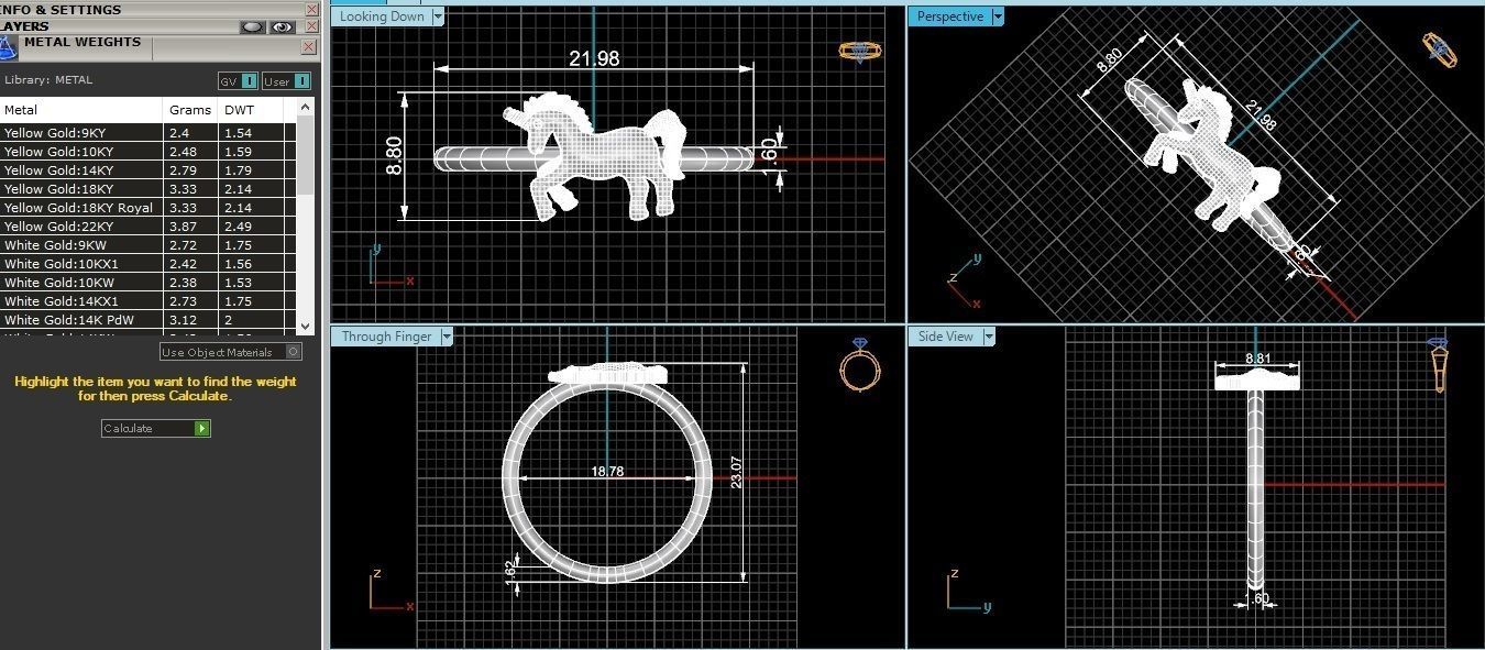 Unicorn Horse Plain Gold Ring 3dm stl renders details 3D print model_3