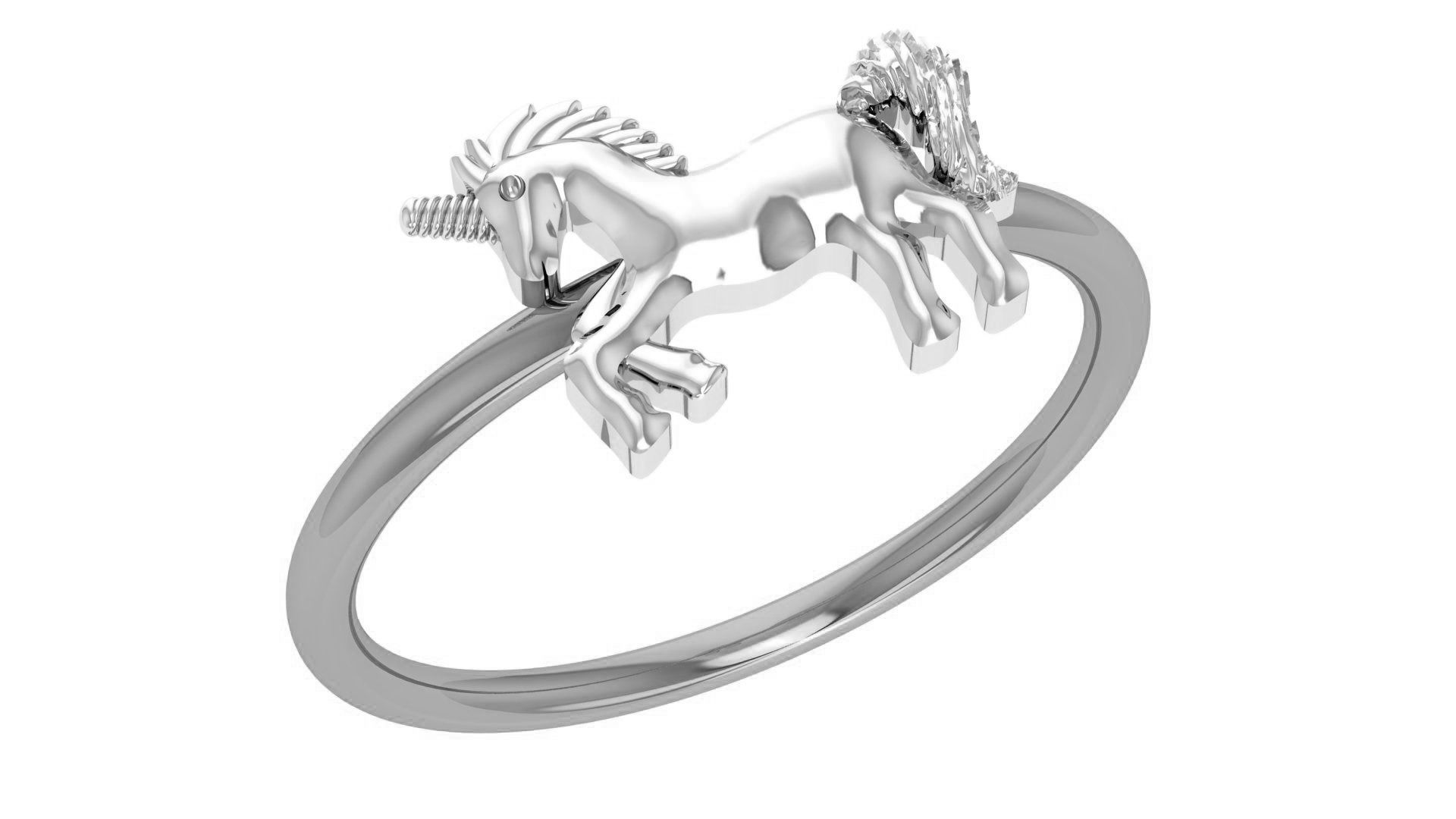 Unicorn Horse Plain Gold Ring 3dm stl renders details 3D print model_2