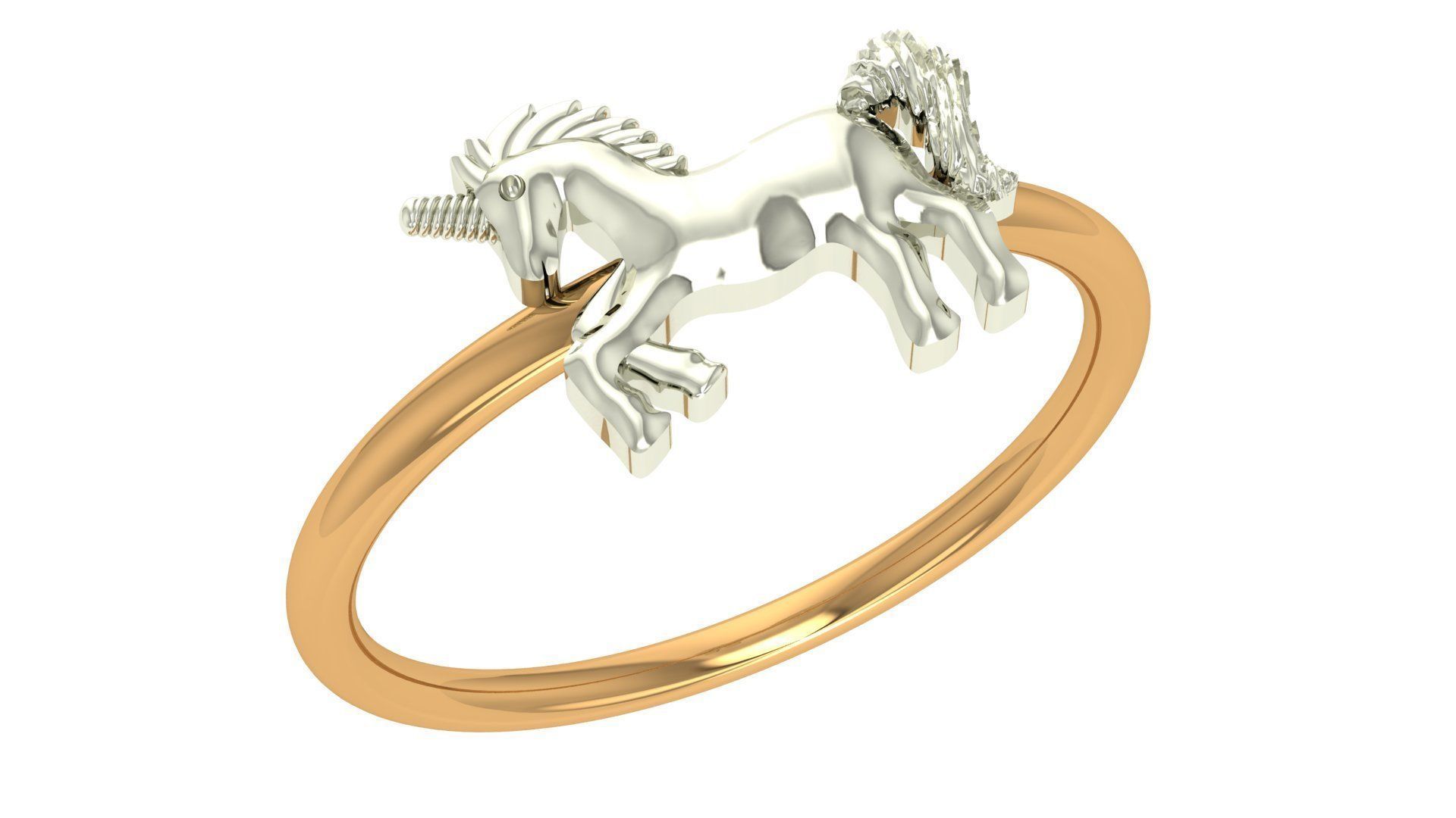 Unicorn Horse Plain Gold Ring 3dm stl renders details 3D print model_1