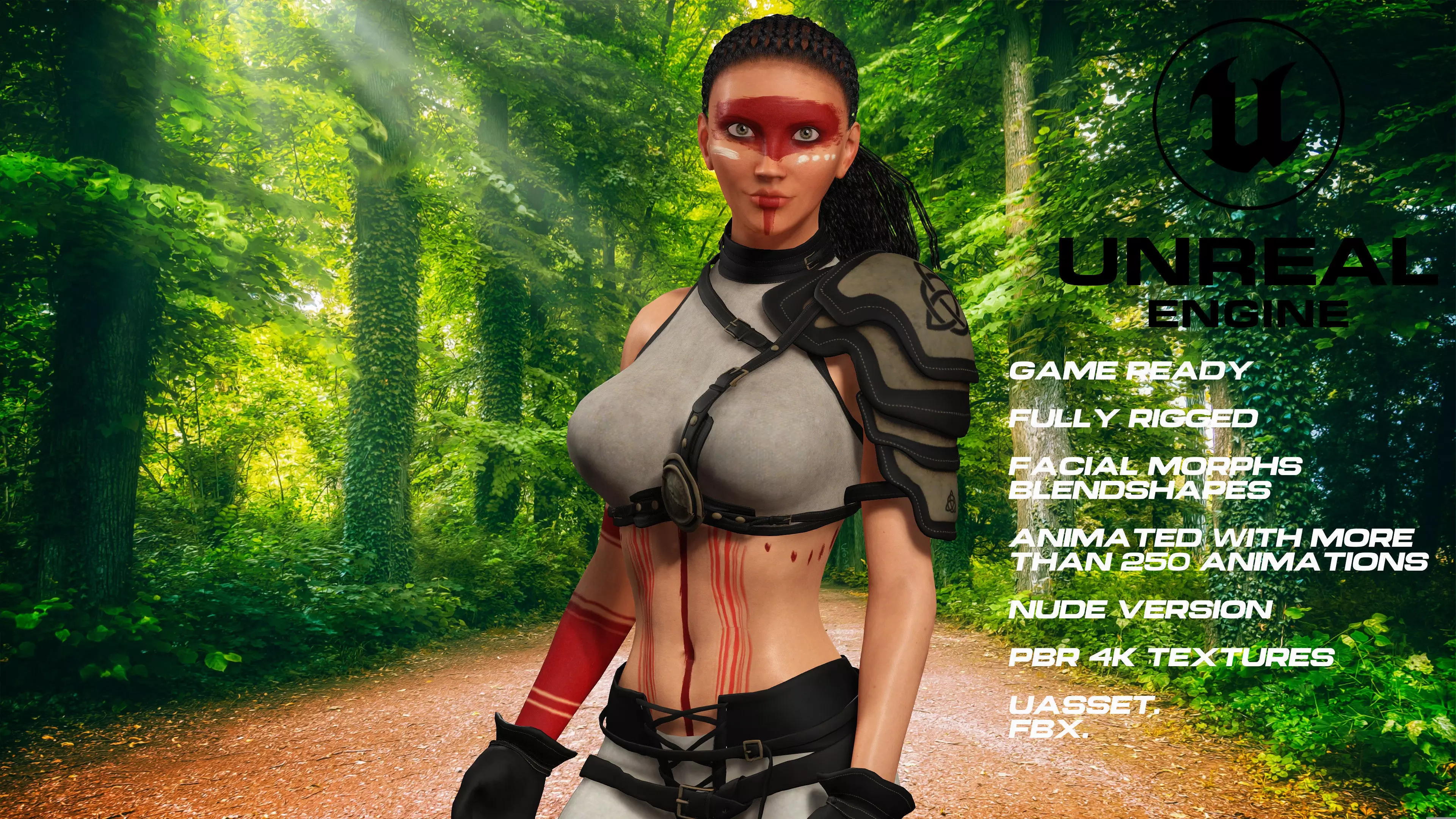 female Warrrior full rigged - game ready - animated Low-poly 3D model_0