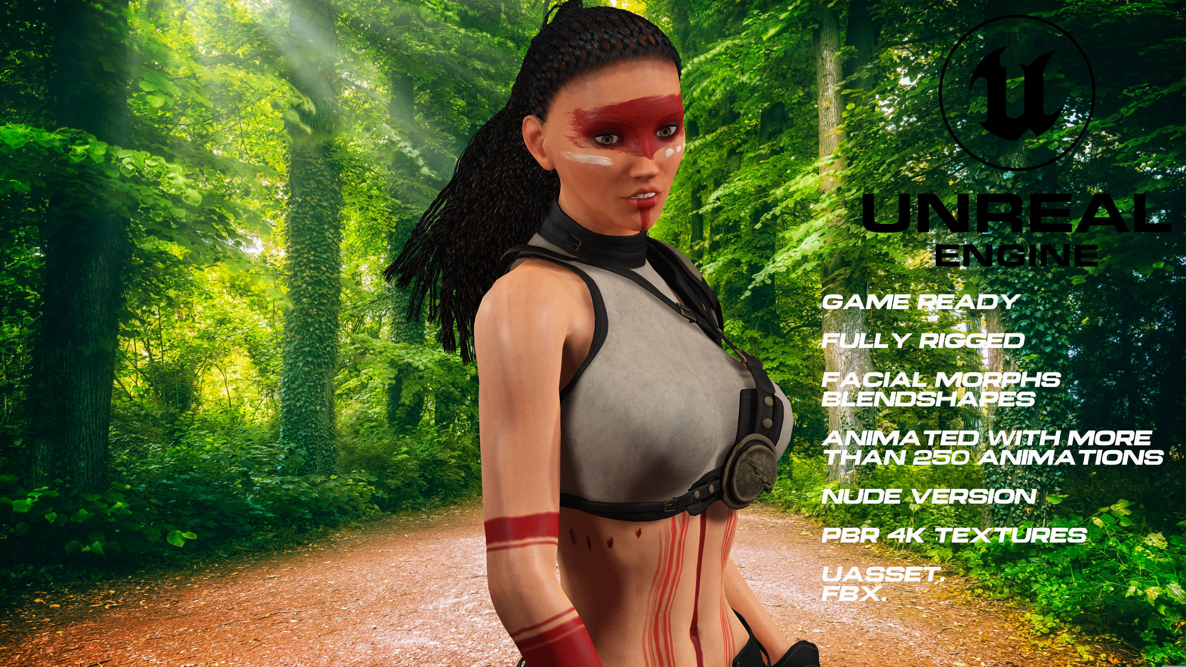 female Warrrior full rigged - game ready - animated Low-poly 3D model_6