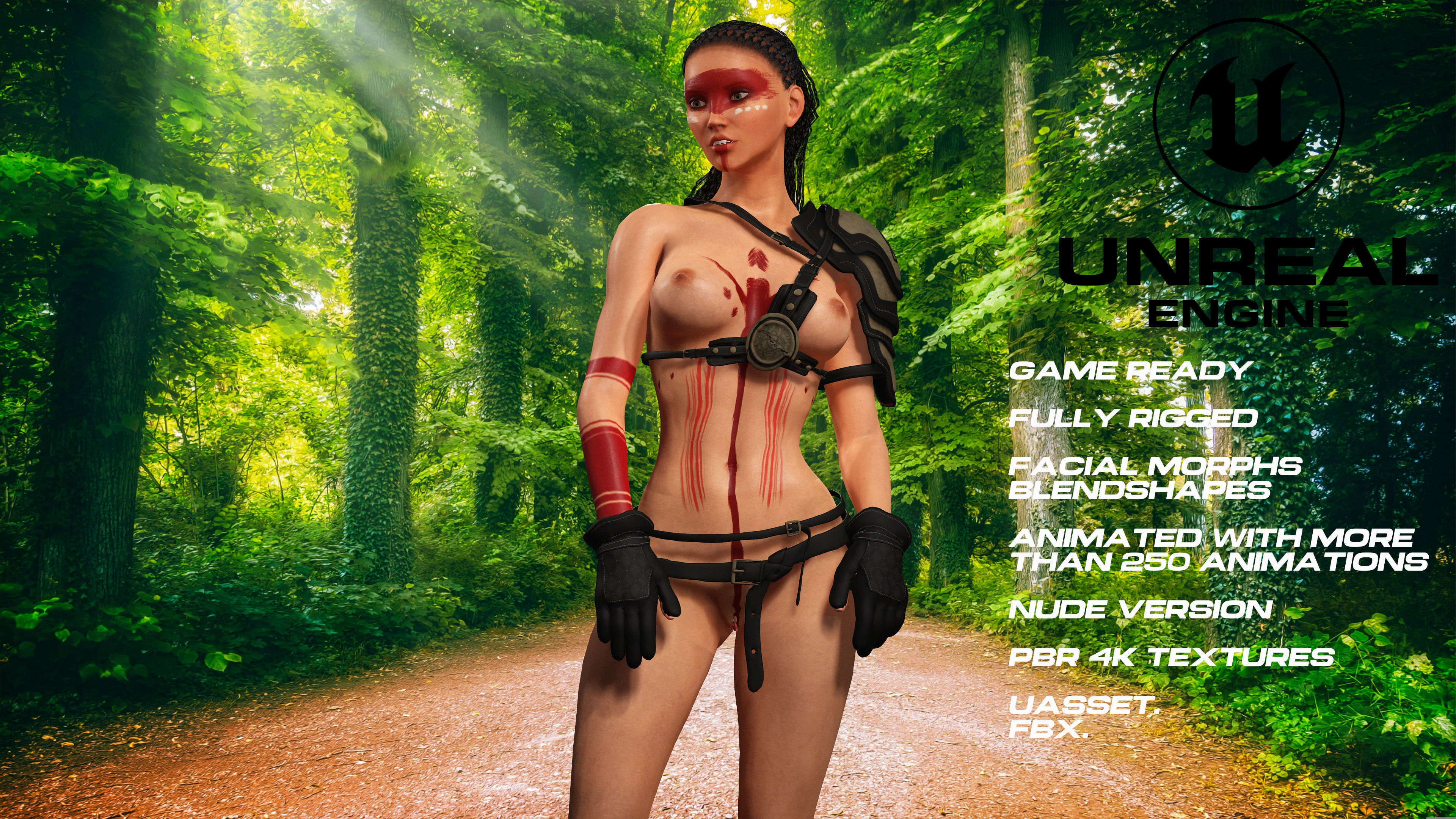 female Warrrior full rigged - game ready - animated Low-poly 3D model_2