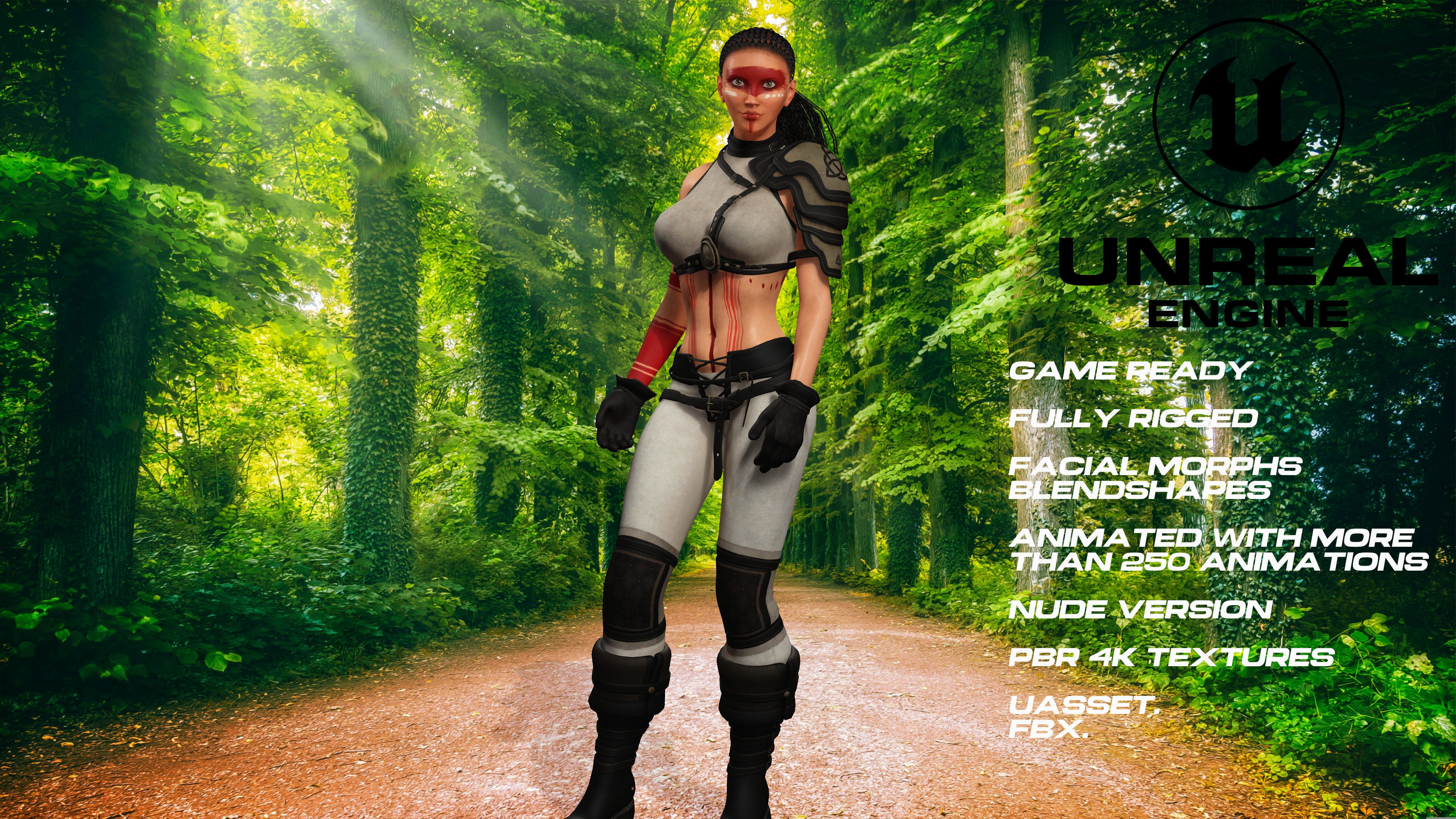 female Warrrior full rigged - game ready - animated Low-poly 3D model_4