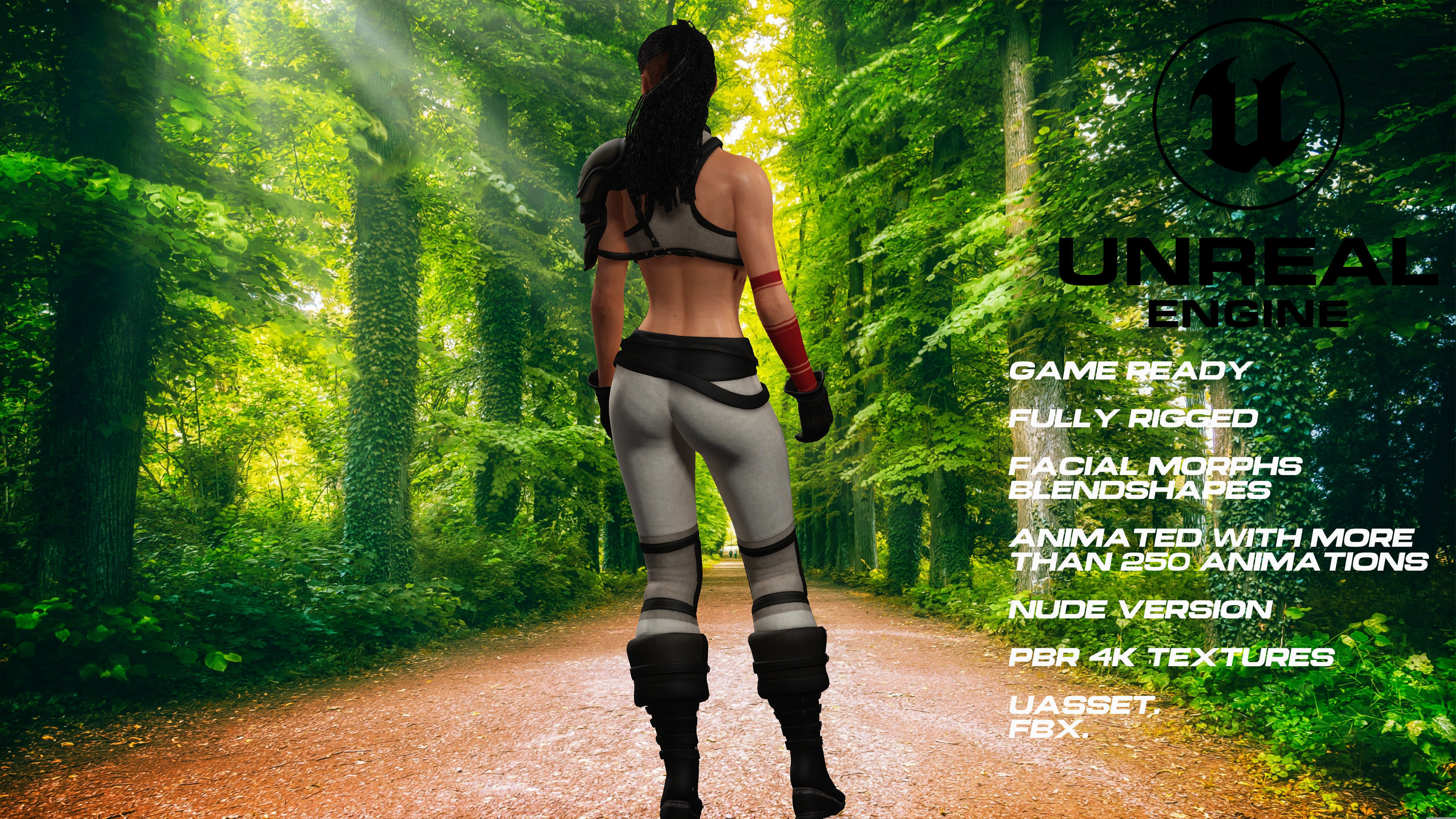 female Warrrior full rigged - game ready - animated Low-poly 3D model_5