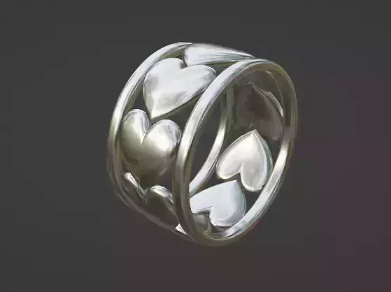 trendy extra wide silver gold hearts ring band US size 6