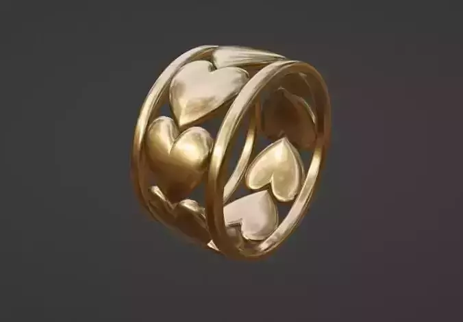 trending extra wide silver gold puffy hearts ring band US size 5