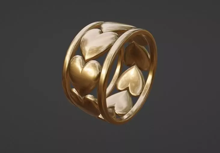 trending extra wide silver gold puffy hearts ring band US size 5 3D print model