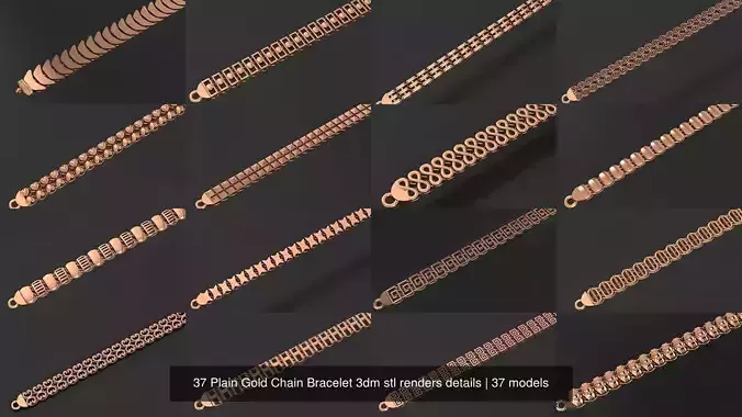 37 Plain Gold Chain Bracelet 3dm stl renders details 3D Model Collection