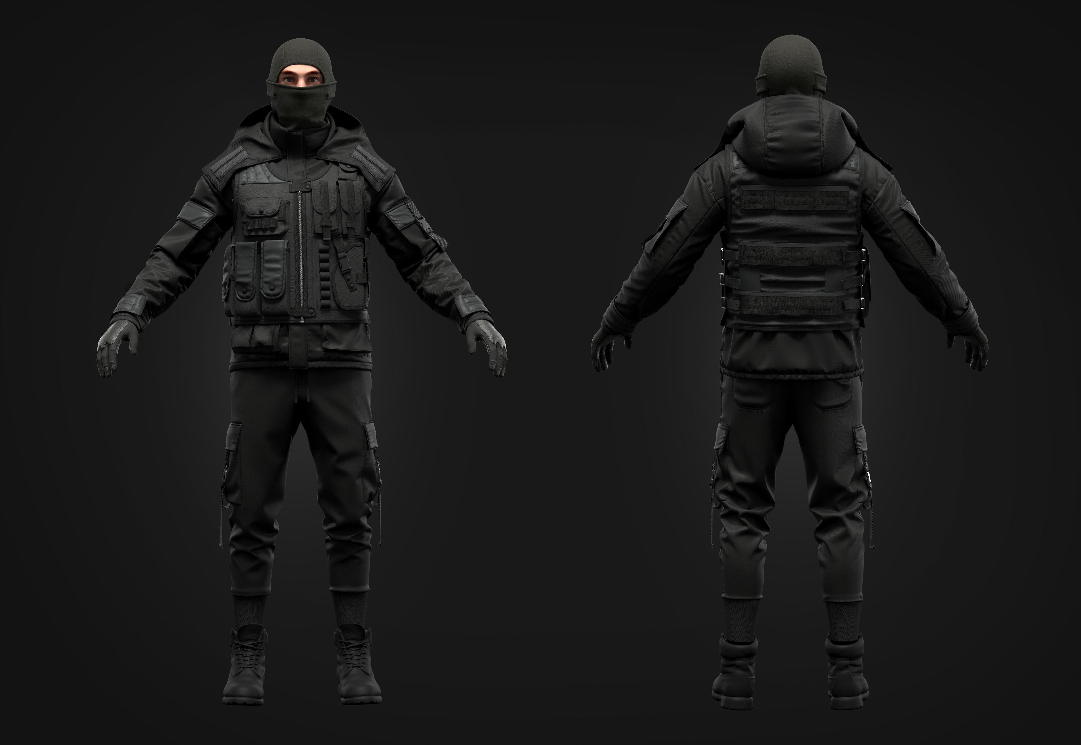 Tactical Uniform Set for men 3D model_1