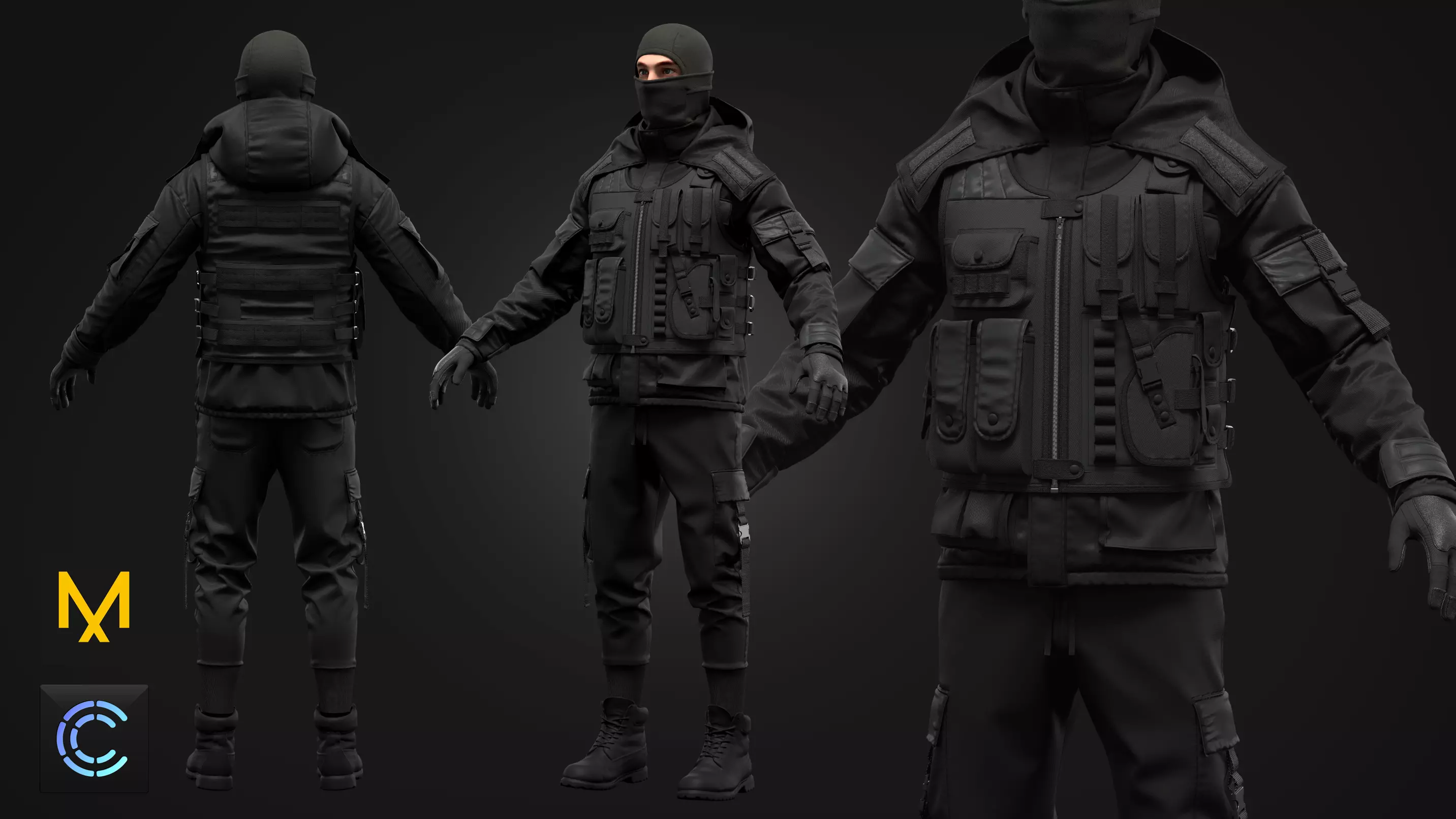 Tactical Uniform Set for men 3D model_0