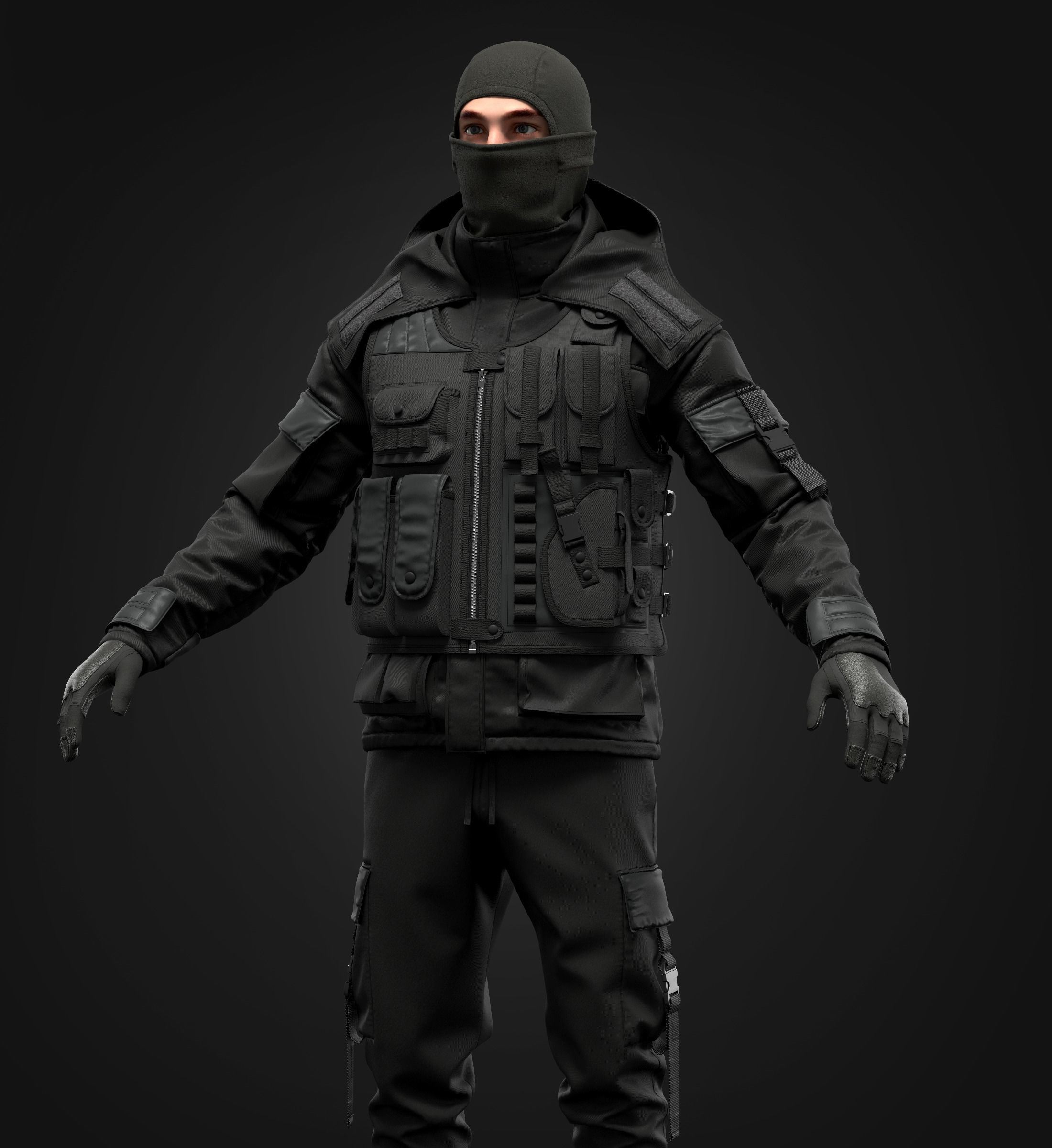 Tactical Uniform Set for men 3D model_5